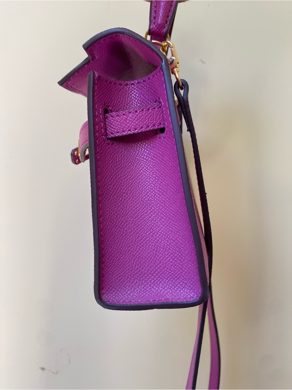 Lily & Bean Purple Pink Leather Top-Handle Kelly Bag - Picture 7 of 10